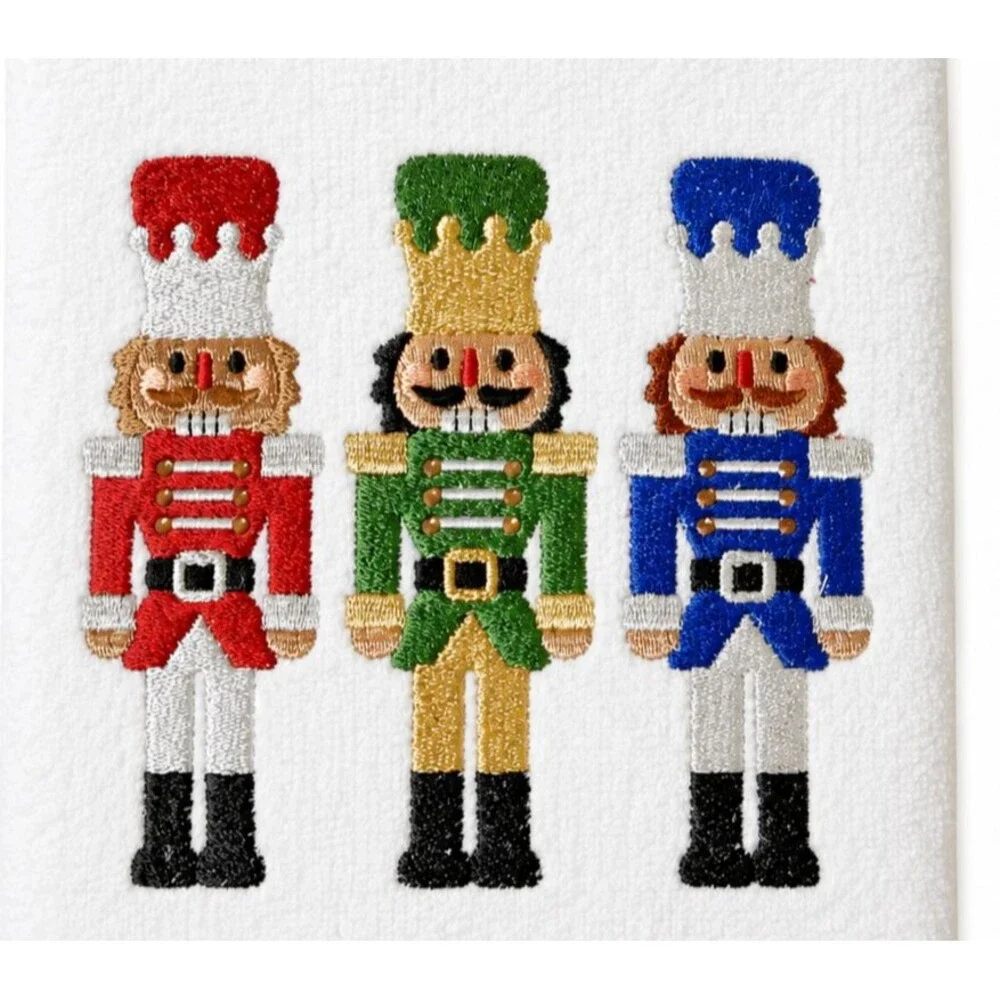 Christmas Nutcracker Hand Towels Holiday Embroidered Cotton Tin Soldier Set of 2